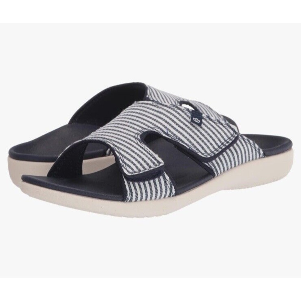 New Spenco Women's Support Sandals Size 5.5 B Stripe Nautical Navy
